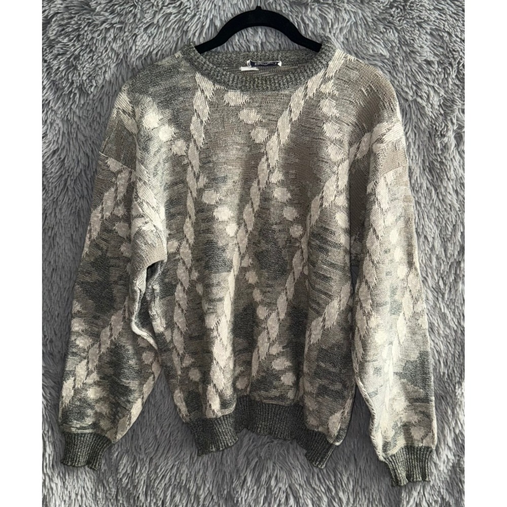Vintage Damon Mens Gray Cable Knit Sweater Size Medium‎ Geometric Pattern